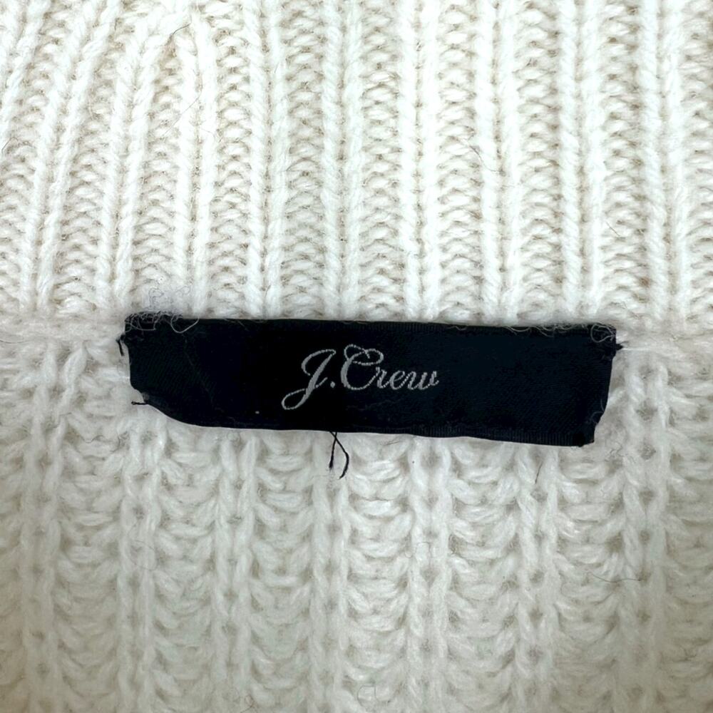 J.Crew | Medium | Cream White Pom Pom Cable Knit Sweater Lambswool Blend - Picture 6 of 8